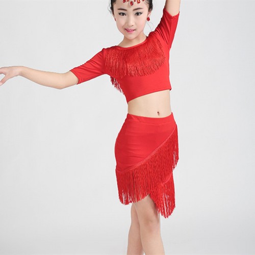 Children's Latin dance clothing in the summer of female adults to practice the new dance Latin dance costumes tassels skirt suit square